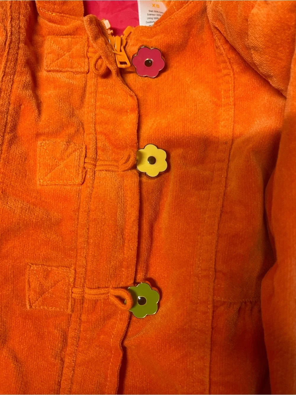 Gymboree Orange Hooded Corduroy Pea Coat with Flower Buttons